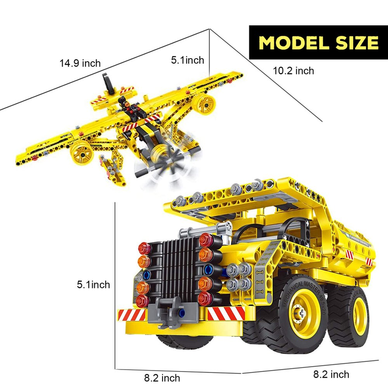 2-in-1 Dump Truck or Airplane - 361 Pcs Creative Bricks Engineering Building Blocks Kit