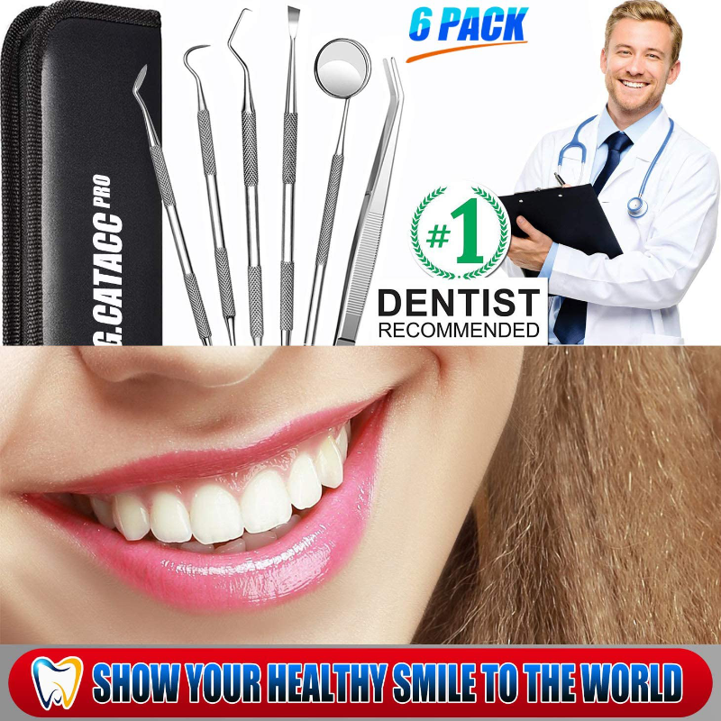 6 Piece Stainless Steel Professional Dental Hygiene Cleaning Kit With Portable Case