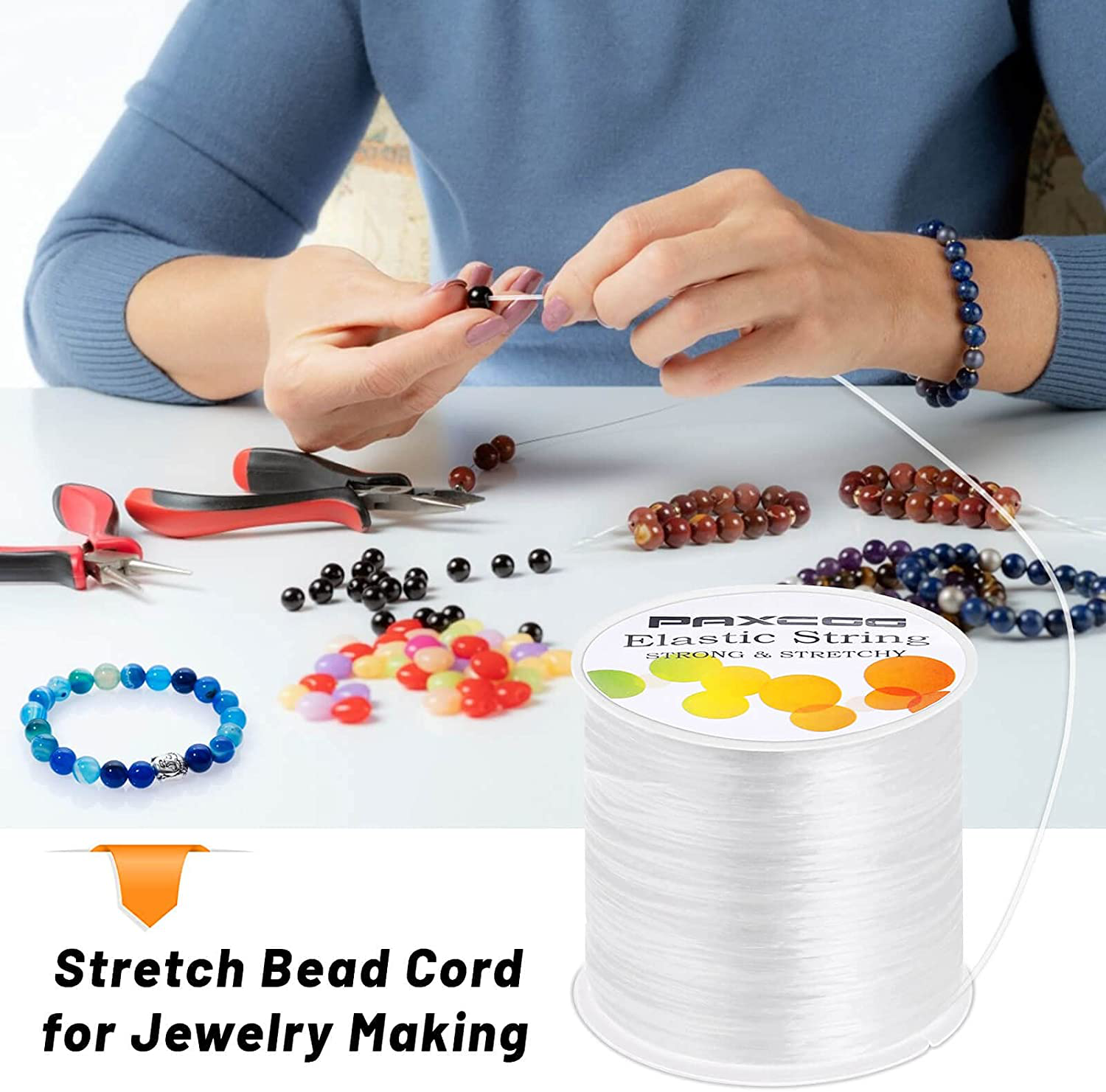 Paxcoo 1mm Elastic Bracelet String Cord Stretch Bead Cord for Jewelry Making and bracelet Making