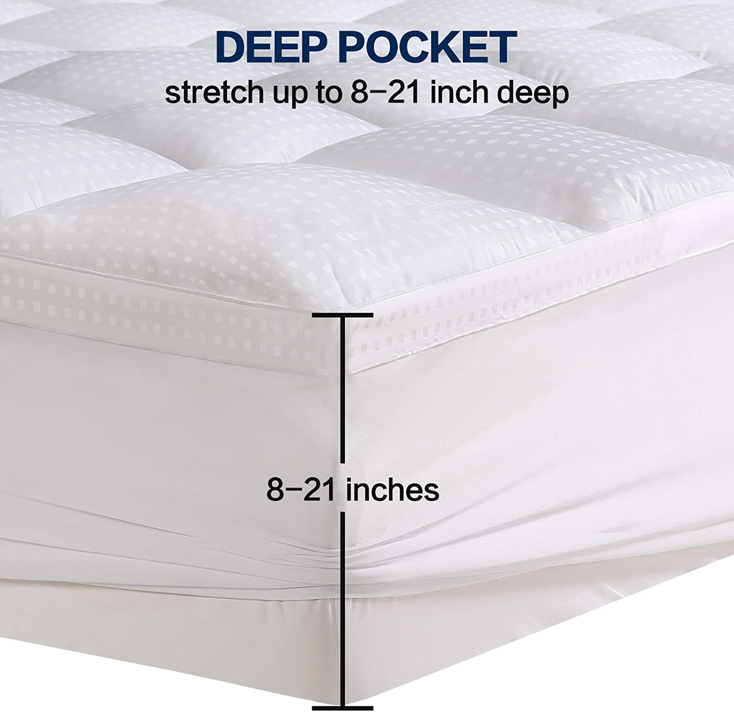 COHOME King Size Mattress Topper Extra Thick Cooling Mattress Pad 400TC Cotton Top Plush Down Alternative Fill Pillow Top Mattress Cover with 8-21 Inch Deep Pocket (78x80 Inches, White-Classic)