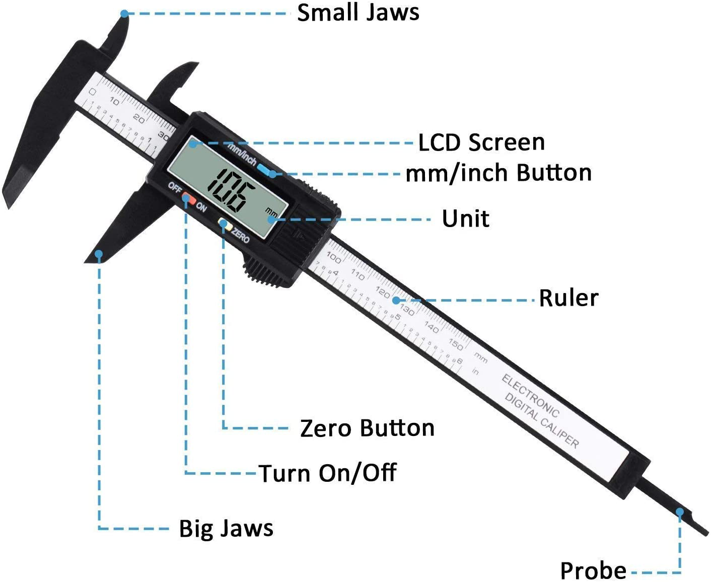 Digital Caliper, Adoric 0-6" Calipers Measuring Tool - Electronic Micrometer Caliper with Large LCD Screen, Auto-Off Feature, Inch and Millimeter Conversion