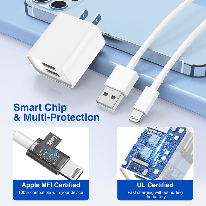 2 Pack Fast Chargers, 24W PD USB C Wall Charger Adapter with 2 Pack 6FT Type C to Lightning Cable Compatible with Iphone 14/13 Pro/13/12/12 & More