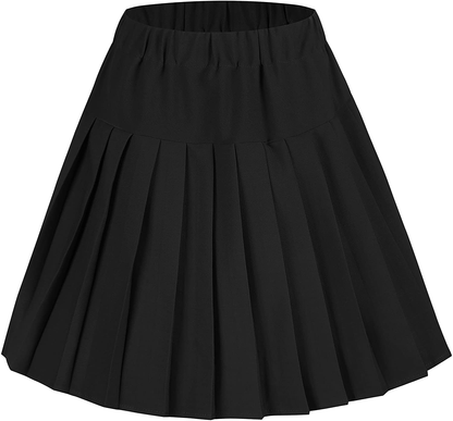 Women's Elastic Waist Plaid Pleated Skirt Tartan Skater School Uniform Mini Skirts