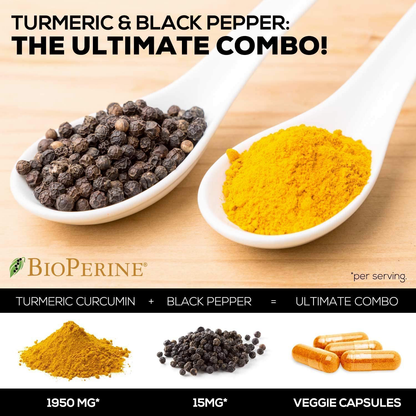 Turmeric Curcumin Highest Potency 95% Curcuminoids 1950mg with BioPerine Black Pepper for Ultra High Absorption, Made in USA, Best Vegan Joint Support by Natures Nutrition - 60 Capsules
