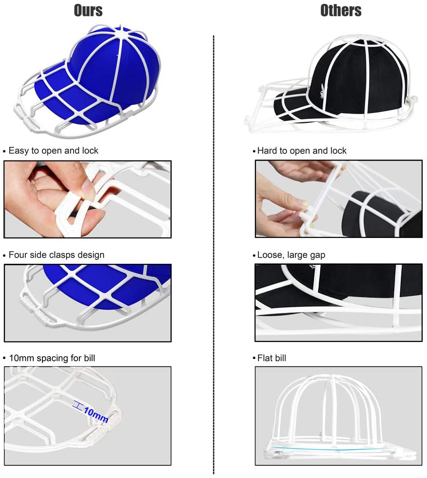 YEENOR Hat Washer,Cap Washer,Baseball Cap Washers,Baseball Hat Cleaner/Cleaning Protector,Ball Cap Washing Frame Cage Hat Washing Holder,Ball Cap Hat Visors Shaper/Organizer for Washing Machine