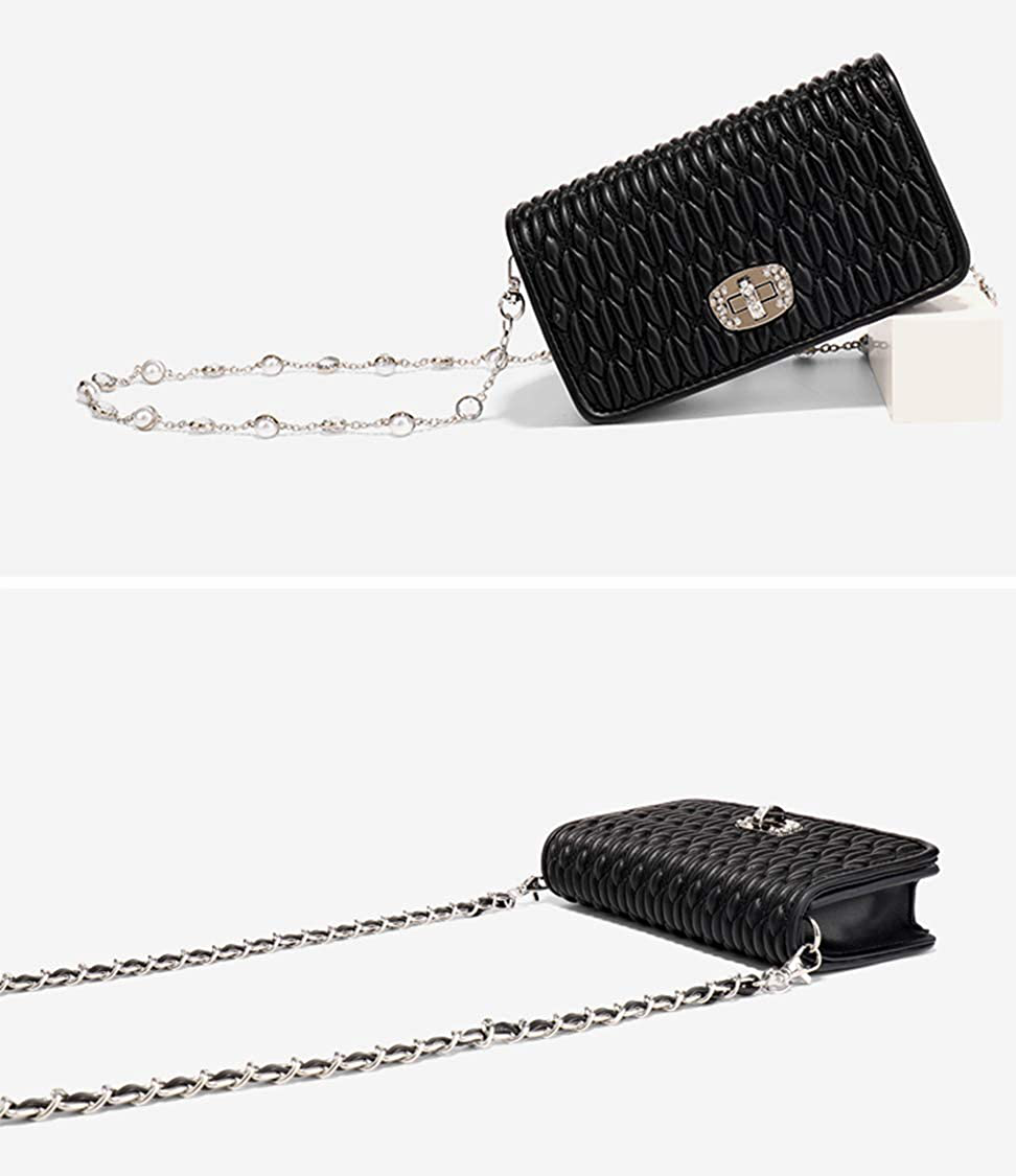 Women's Quilted Purses and Handbags Genuine Leather Quilted Chain Purse Shoulder Bag Small Crossbody Bag Purse
