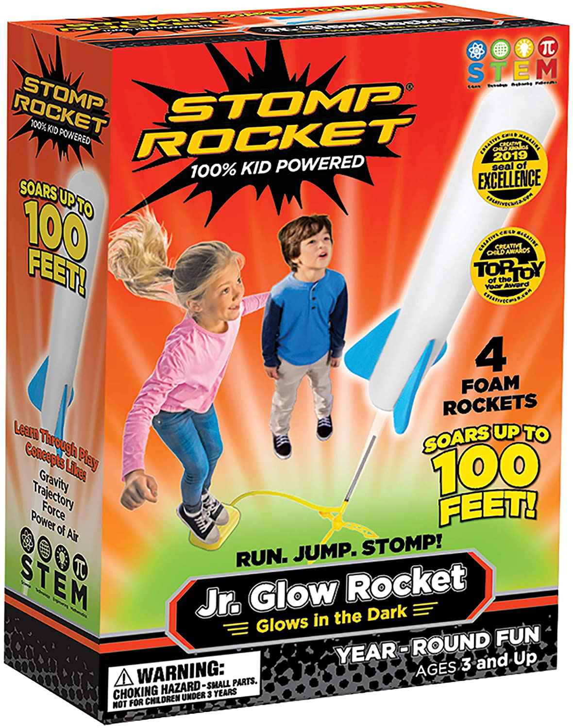 Stomp Rocket The Original Jr. Glow Rocket Refill Pack, 3 Rockets - Glows in The Dark, Outdoor Rocket Toy Gift for Boys and Girls- Ages 3 Years and Up