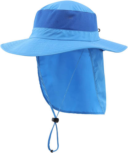 Outdoor UPF50+ Mesh Sun Hat Wide Brim Fishing Hat with Neck Flap
