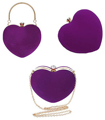 Mini Handbag Heart Shape Clutch Purse Velvet Shoulder Bag Evening Tote Chain Purse