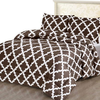 Printed Down Brushed Microfiber Bedding Comforter With Pillow Sham Set