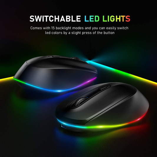 seenda Wireless Mouse, Ultra Silent Rechargeable Light Up LED Mouse with USB Receiver, Comfortable Cordless Mice and 3 Adjustable DPI for Laptop Computer Chromebook, Black