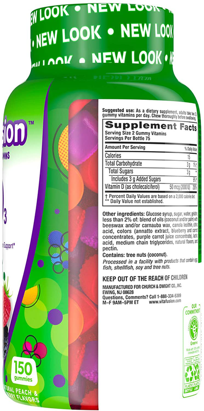 Vitafusion Vitamin D3, 50mg, Peach, Blackberry, Strawberry, 150 Count