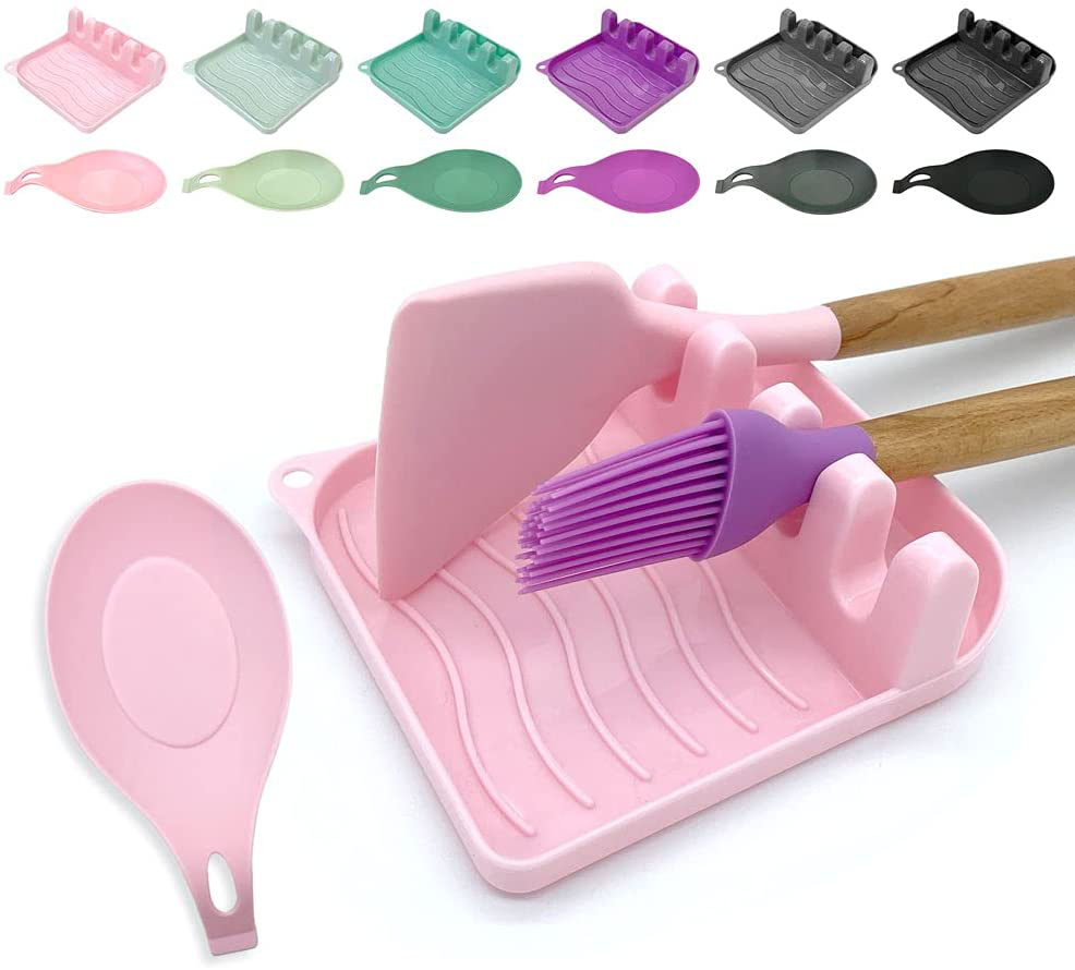 2 Pack Multiple Utensil Spoon Rest with Drip Pad Non-Slip Heat Resistant Kitchen and Grill Spoon Holder