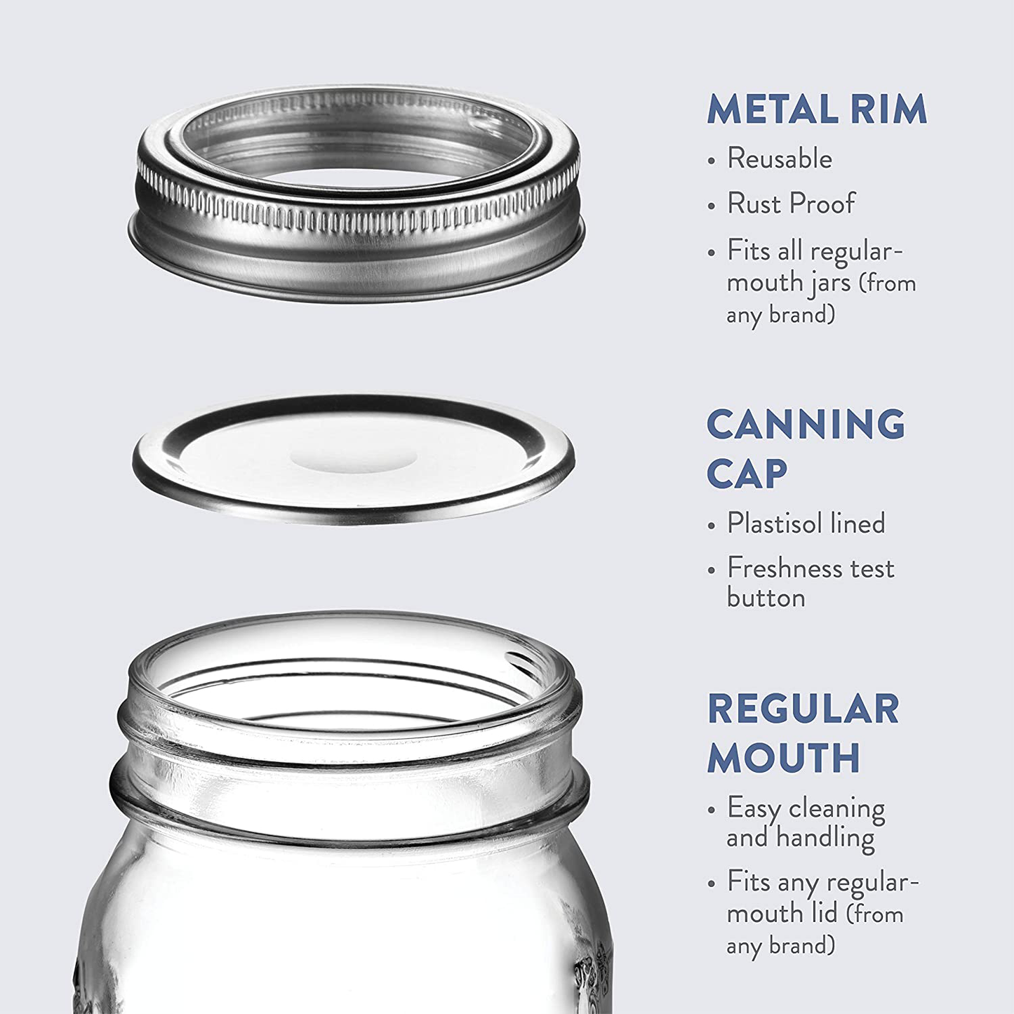 Regular-Mouth Glass Mason Jars, 16-Ounce Glass Canning Jars with Silver Metal Airtight Lids and Bands with Measurement Marks, for Canning, Preserving, Meal Prep, Overnight Oats, Jam, Jelly, (10 Pack)