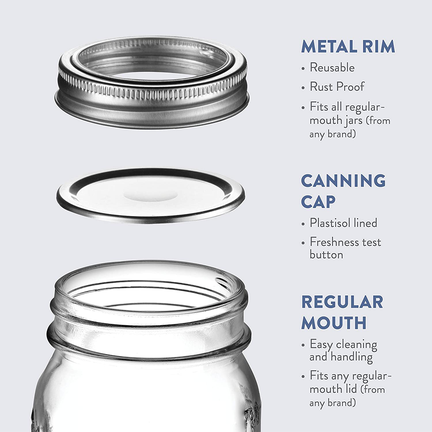 Regular-Mouth Glass Mason Jars, 16-Ounce Glass Canning Jars with Silver Metal Airtight Lids and Bands with Measurement Marks, for Canning, Preserving, Meal Prep, Overnight Oats, Jam, Jelly, (10 Pack)