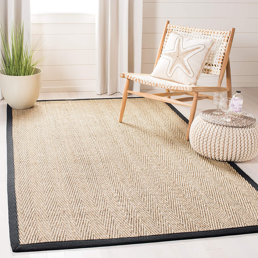 Safavieh Natural Fiber Collection NF115C Border Herringbone Seagrass Area Rug, 3' x 5', Black