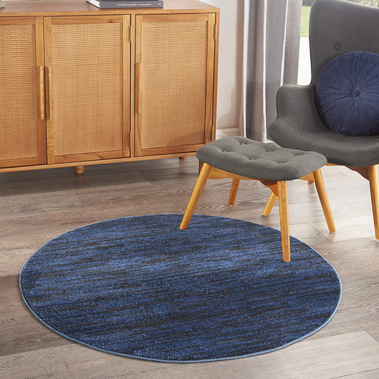 Nourison Essentials Solid Contemporary Midnight Blue 4' Round Area Rug , 4' X Round