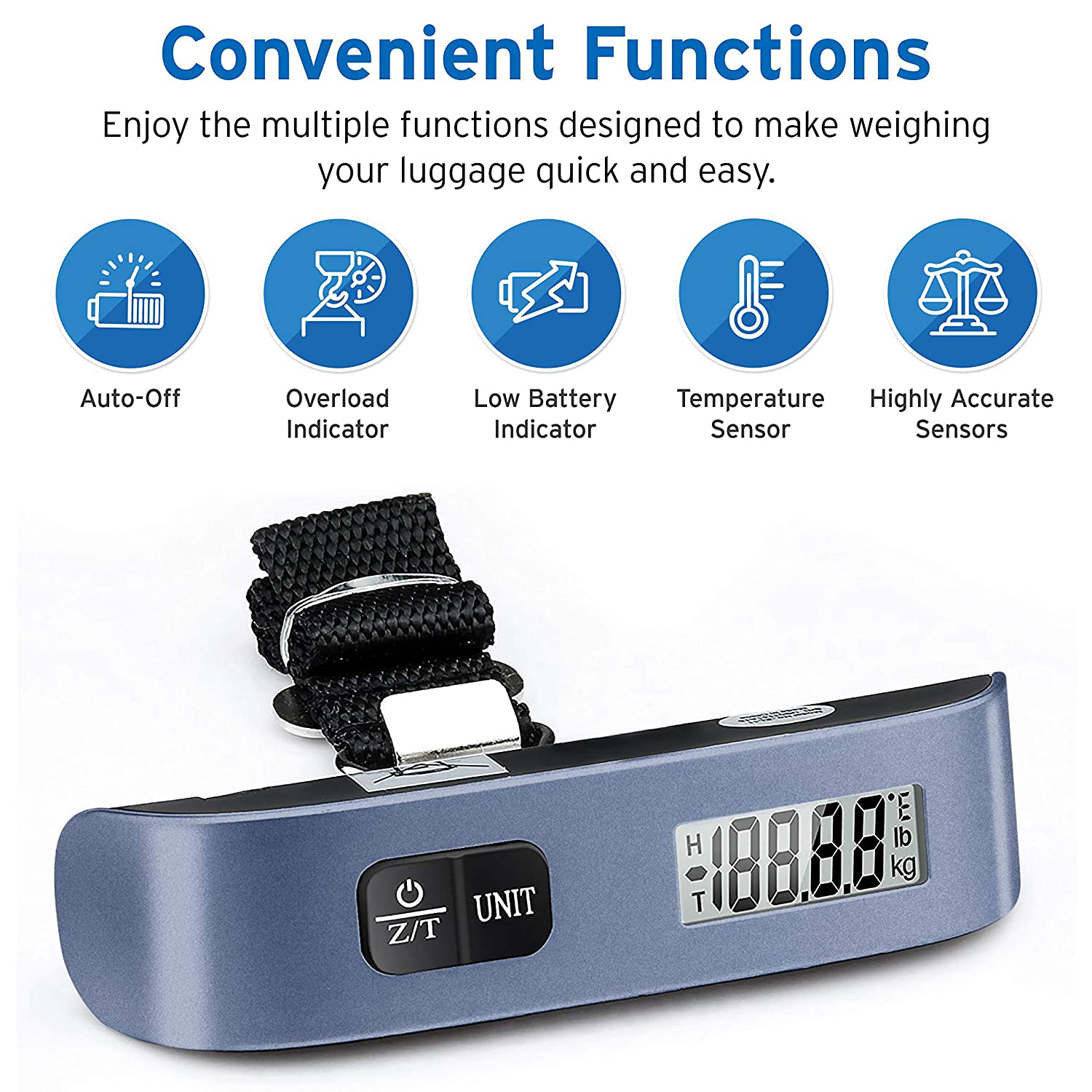 Etekcity Luggage Scale, Digital Portable Handheld Suitcase Weight for Travel with Rubber Paint, Temperature Sensor, 110 Pounds, Battery Included