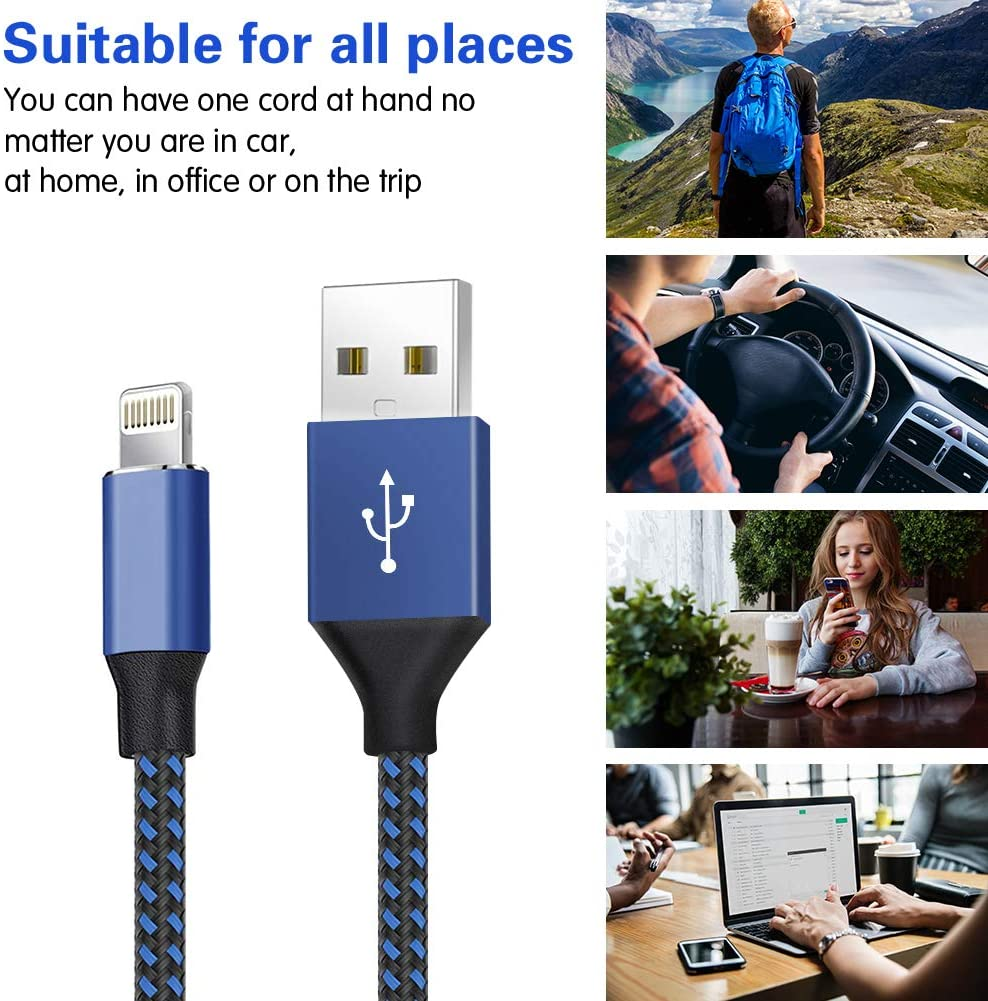 5 Pack(3/3/6/6/10ft) Nylon Braided Compatible iPhone Charger Lightning Cable Fast Charging