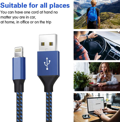 5 Pack(3/3/6/6/10ft) Nylon Braided Compatible iPhone Charger Lightning Cable Fast Charging