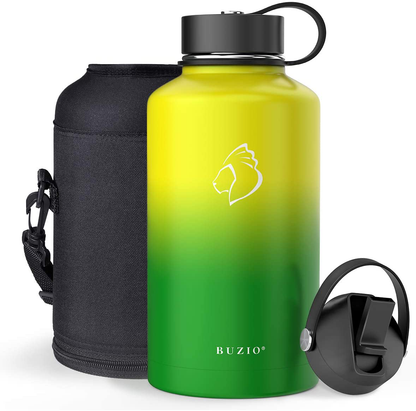 BUZIO Insulated Water Bottle with Straw Lid and Flex Cap, 32oz, 40oz, 64oz, 87oz Modern Double Vacuum Stainless Steel Water Flask, Cold for 48 Hrs Hot for 24 Hrs Simple Thermo Canteen Mug,BPA-Free