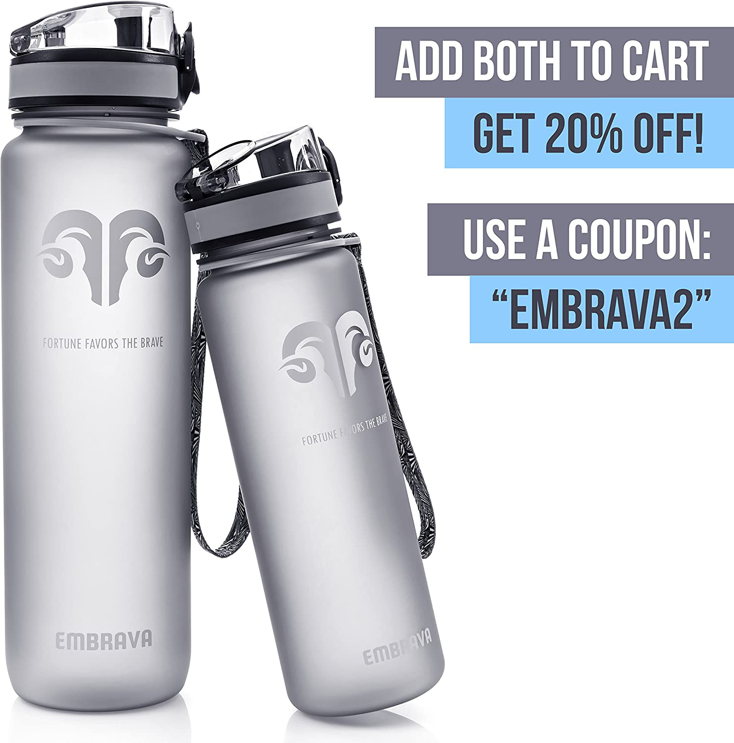 Embrava Best Sports Water Bottle - 32oz Large - Fast Flow, Flip Top Leak Proof Lid w/ One Click Open - Non-Toxic BPA Free & Eco-Friendly Tritan Co-Polyester Plastic