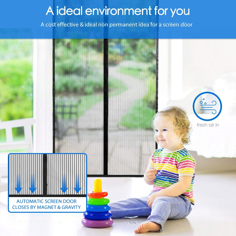 Magnetic Screen Door Retractable Mesh for Standard American 80" x 36" to 82" x 38" Size Doors Pet Net Patio Hands Free Magic Automatic Self Sealing Closing Closure