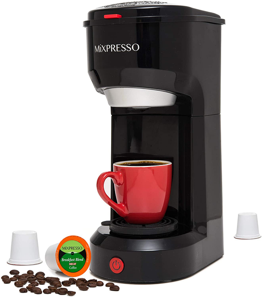 Mixpresso Original Design 2 in 1 Coffee Brewer Pods Compatible & Ground Coffee, Personal Coffee Brewer Machine,Compact Size Mini Coffee Maker, Quick Brew Technology (14 oz) (White)