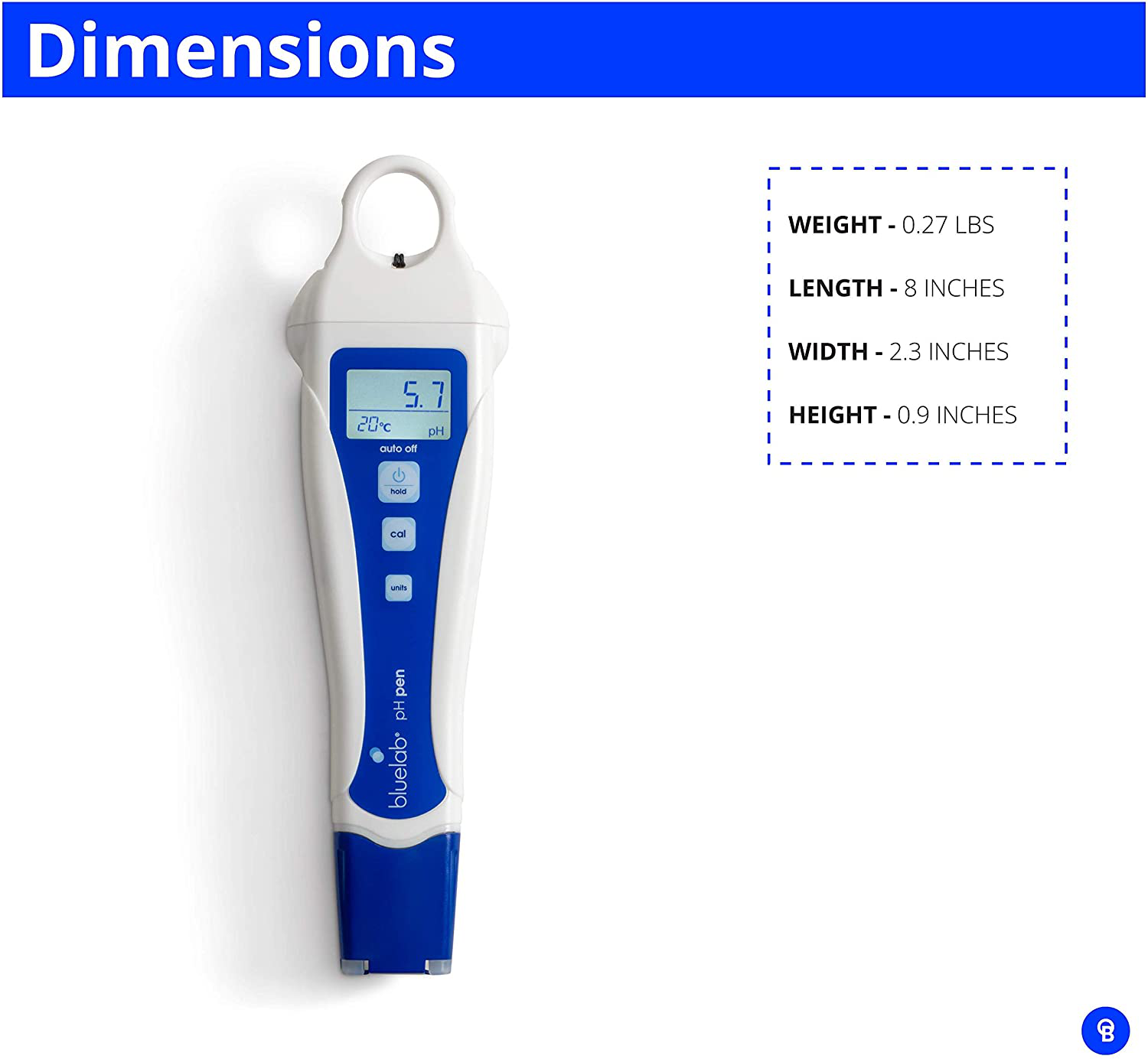 Bluelab PENPH pH Pen, Digital Meter Kit for Water Test with Easy Two Point Calibration and Double Junction Probe for Hydroponic System and Indoor Plant Grow, White