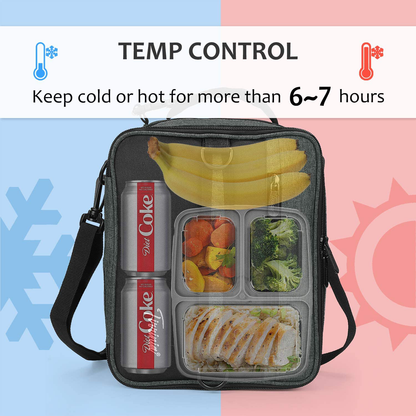 Expandable Insulated Lunch Bag, Leakproof Flat Lunch Cooler Tote with Shoulder Strap for Men and Women, Suitable for Work & Office by Tirrinia, Grey