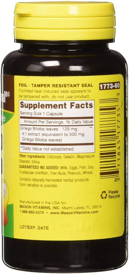 60 Capsules Natural Ginkgo Biloba