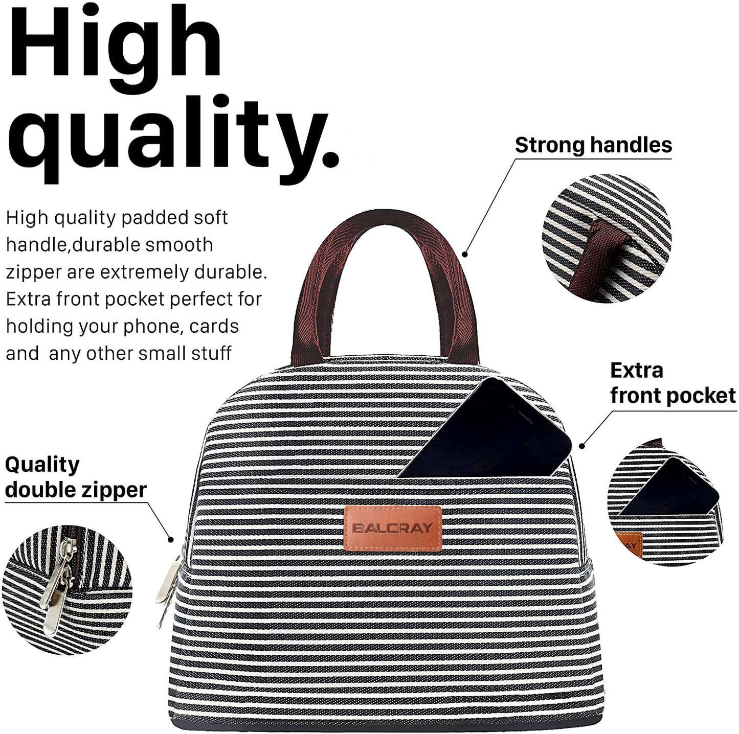 BALORAY Lunch Bag Tote Bag Lunch Bag for Women Lunch Box Insulated Lunch Container (Black with starry)