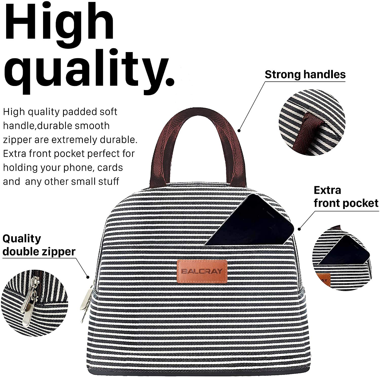 BALORAY Lunch Bag Tote Bag Lunch Bag for Women Lunch Box Insulated Lunch Container (Black with starry)