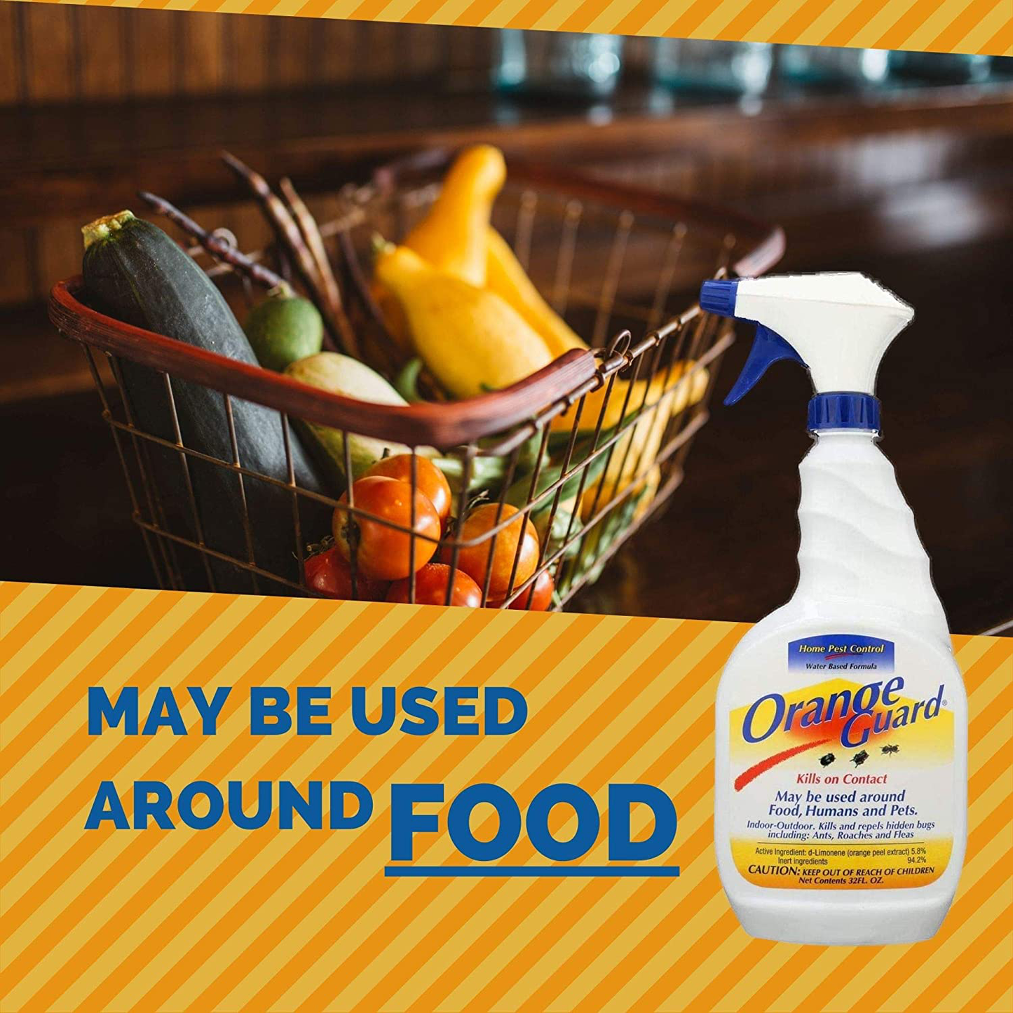 ORANGE GUARD Home Pest Control Spray - Kills and Repels Ants, Roaches, Fleas and More - Water Based Indoor/Outdoor Natural Organic Formula - 32 fl oz