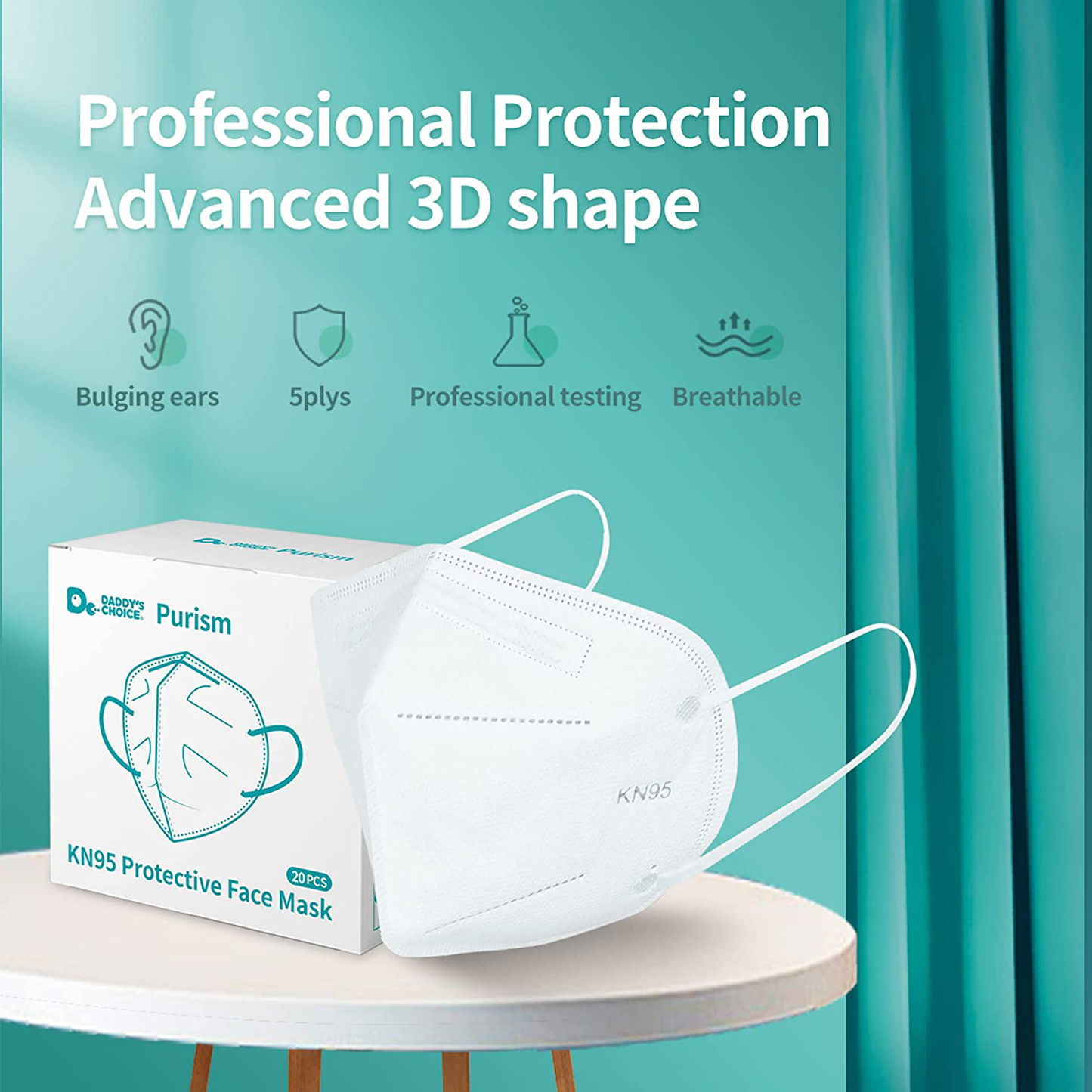 Purism KN95 Face Mask, Disposable Use 20pcs/box, 5-Layer Protective Face Mask, White