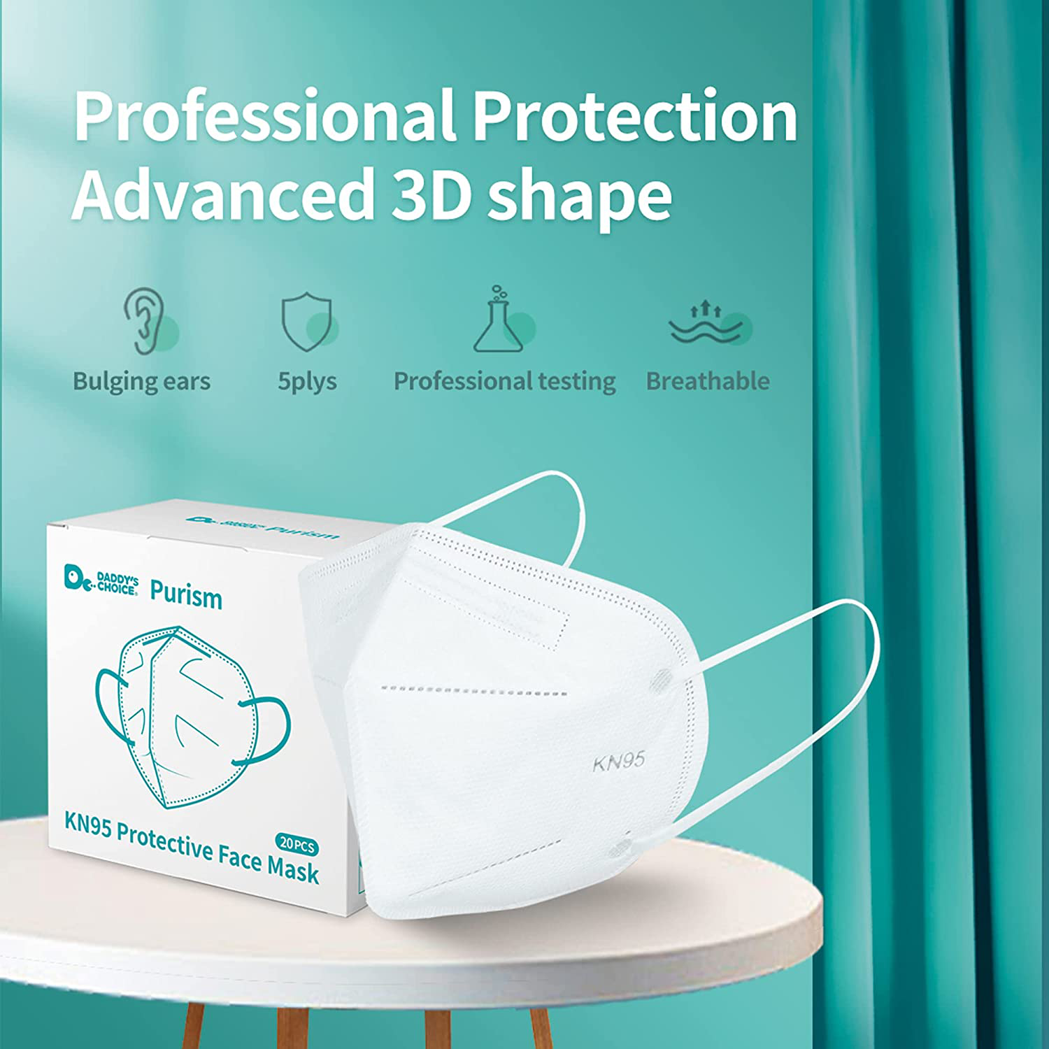 Purism KN95 Face Mask, Disposable Use 20pcs/box, 5-Layer Protective Face Mask, White