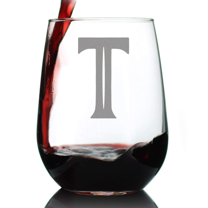 Monogram Bold Letter M - Stemless Wine Glass - Personalized Gifts for Women and Men - Large Engraved Glasses