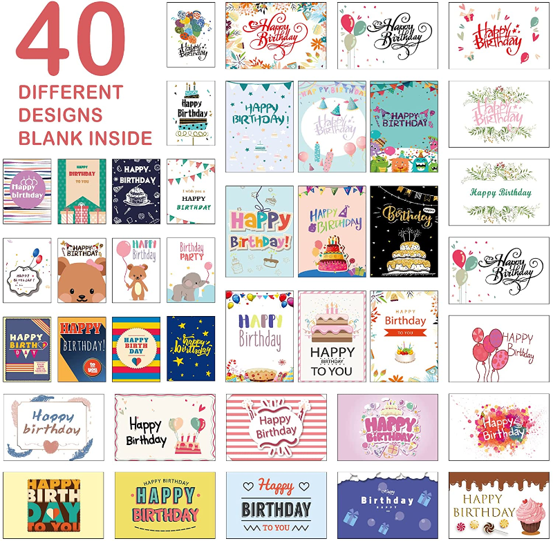 80 Pack Assorted Birthday Cards with 80 Blank Envelopes, 84 Stickers & 3 Washi Tape Rolls