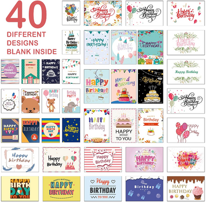 80 Pack Assorted Birthday Cards with 80 Blank Envelopes, 84 Stickers & 3 Washi Tape Rolls