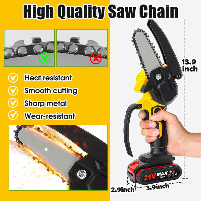 4 Inch Mini Chainsaw with 2 Batteries, Portable Cordless Tree Trimming