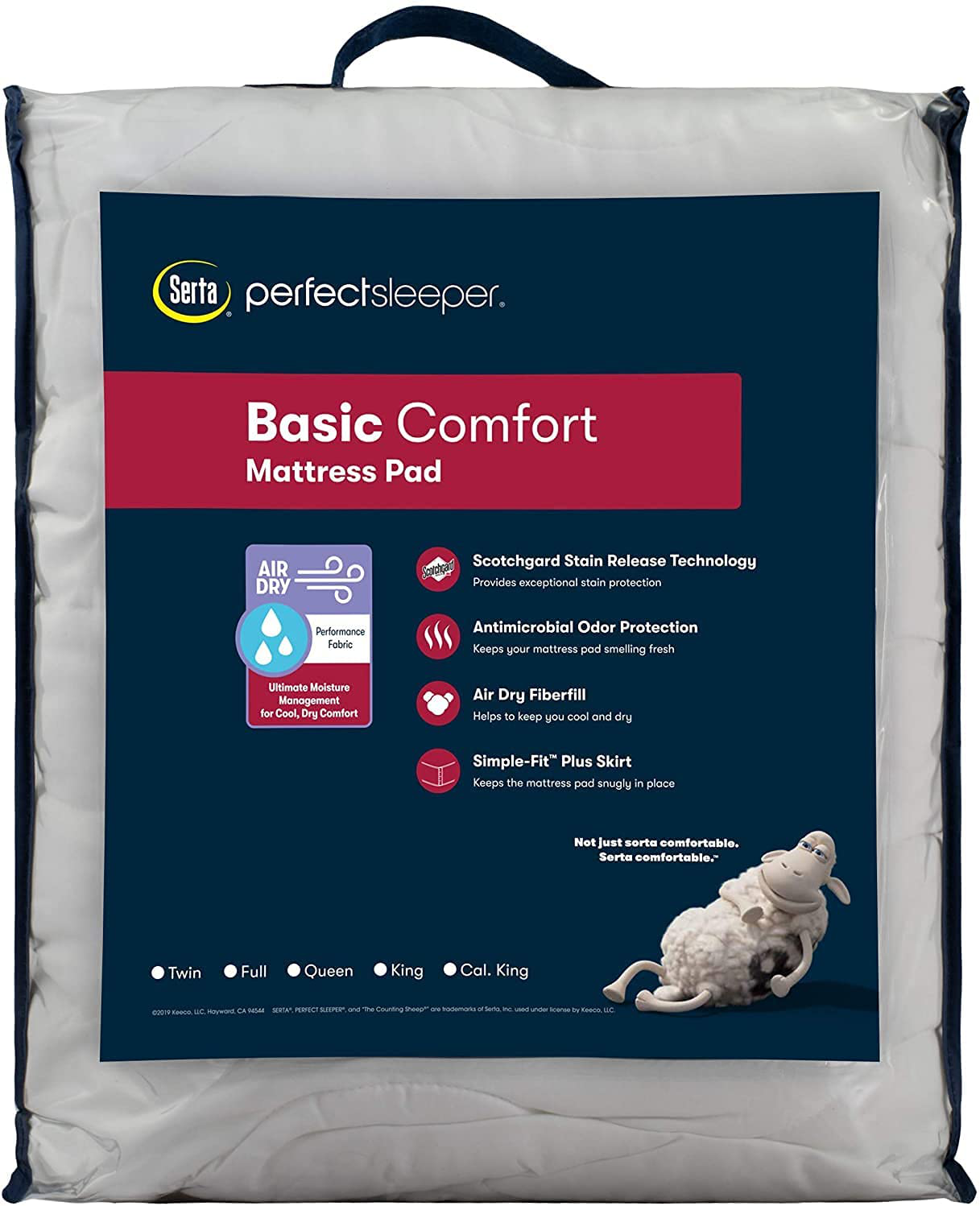 Serta Perfect Sleeper Basic Comfort Mattress Pad, Air Dry Moisture Wicking, Microfiber Fill, Scotchgard Stain Release, Antimicrobial Odor Protection, Cooling, Full, White