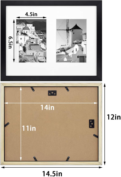 Golden State Art, 11x14 Black Photo Wood Collage Frame with Real Glass and White Mat displays (2) 5x7 Pictures