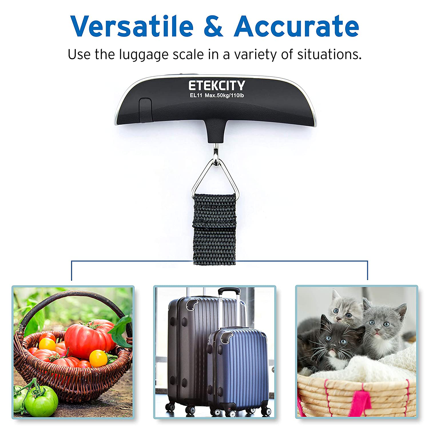 Etekcity Luggage Scale, Digital Portable Handheld Suitcase Weight for Travel with Rubber Paint, Temperature Sensor, 110 Pounds, Battery Included