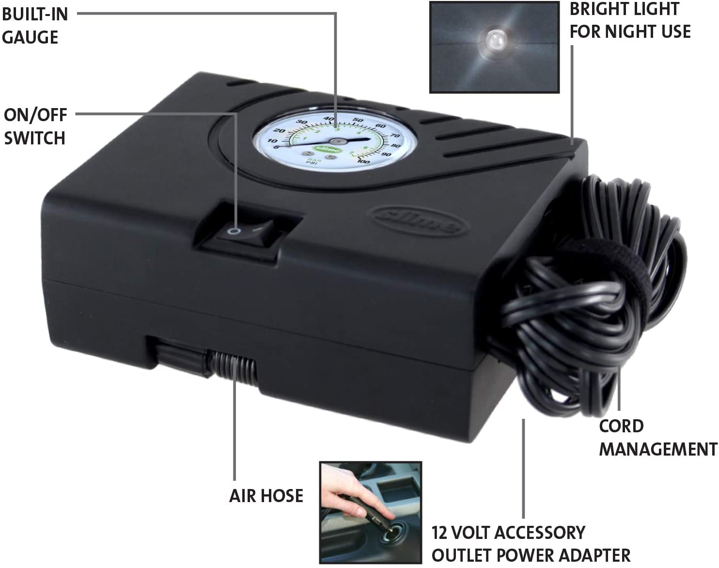 Tire Inflator with 10 Foot Power Cord