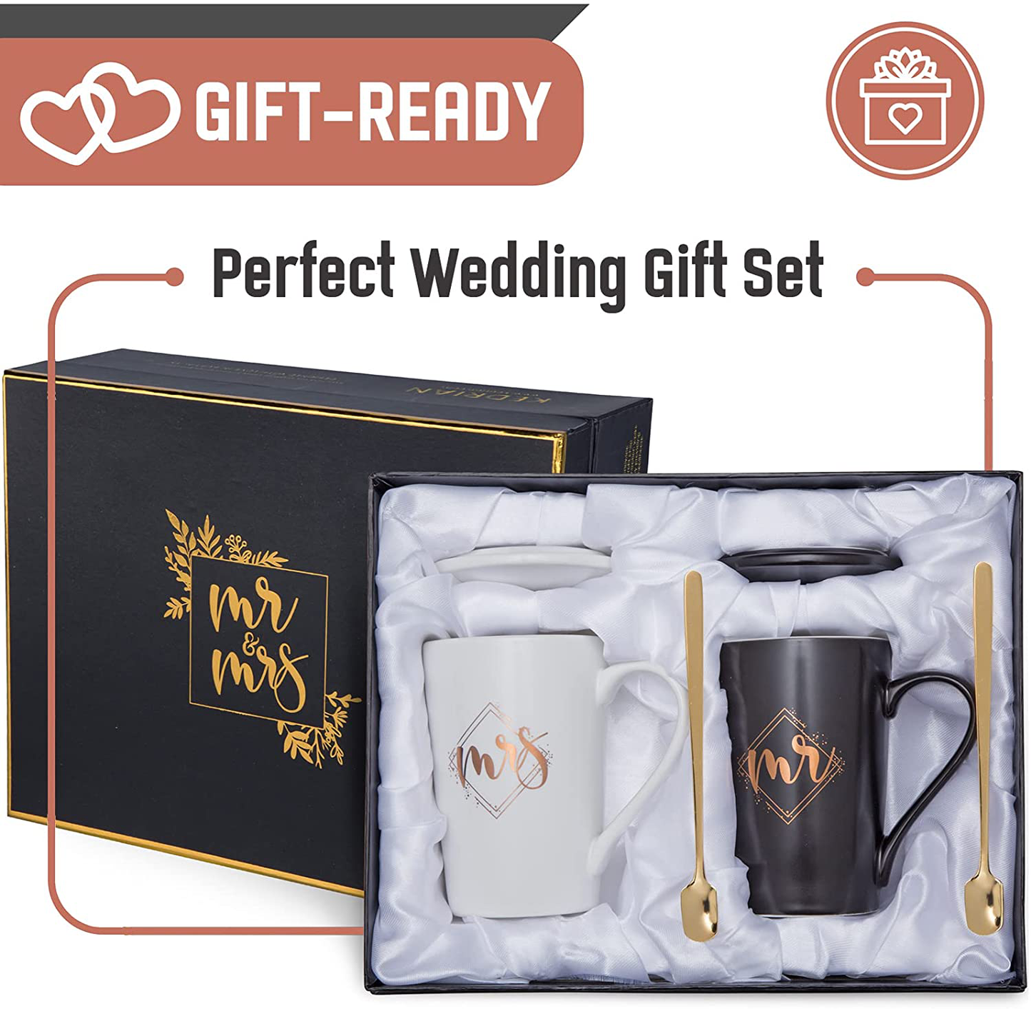 KEDRIAN Mr and Mrs Mug Set, Elegant Couple Gifts, Best Wedding Gifts for Couple, Mr and Mrs Gifts, Anniversary Gift for Couple, Engagement Gifts for Couples, Perfect Couples Gifts for Newlyweds