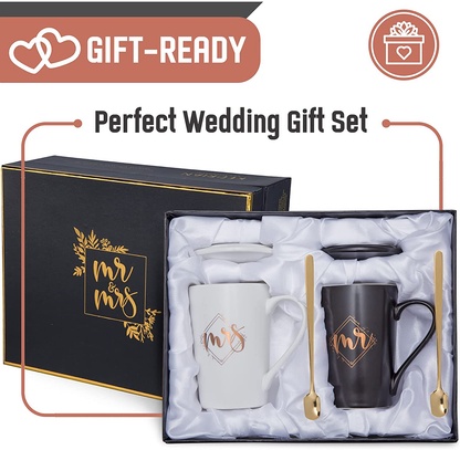 KEDRIAN Mr and Mrs Mug Set, Elegant Couple Gifts, Best Wedding Gifts for Couple, Mr and Mrs Gifts, Anniversary Gift for Couple, Engagement Gifts for Couples, Perfect Couples Gifts for Newlyweds