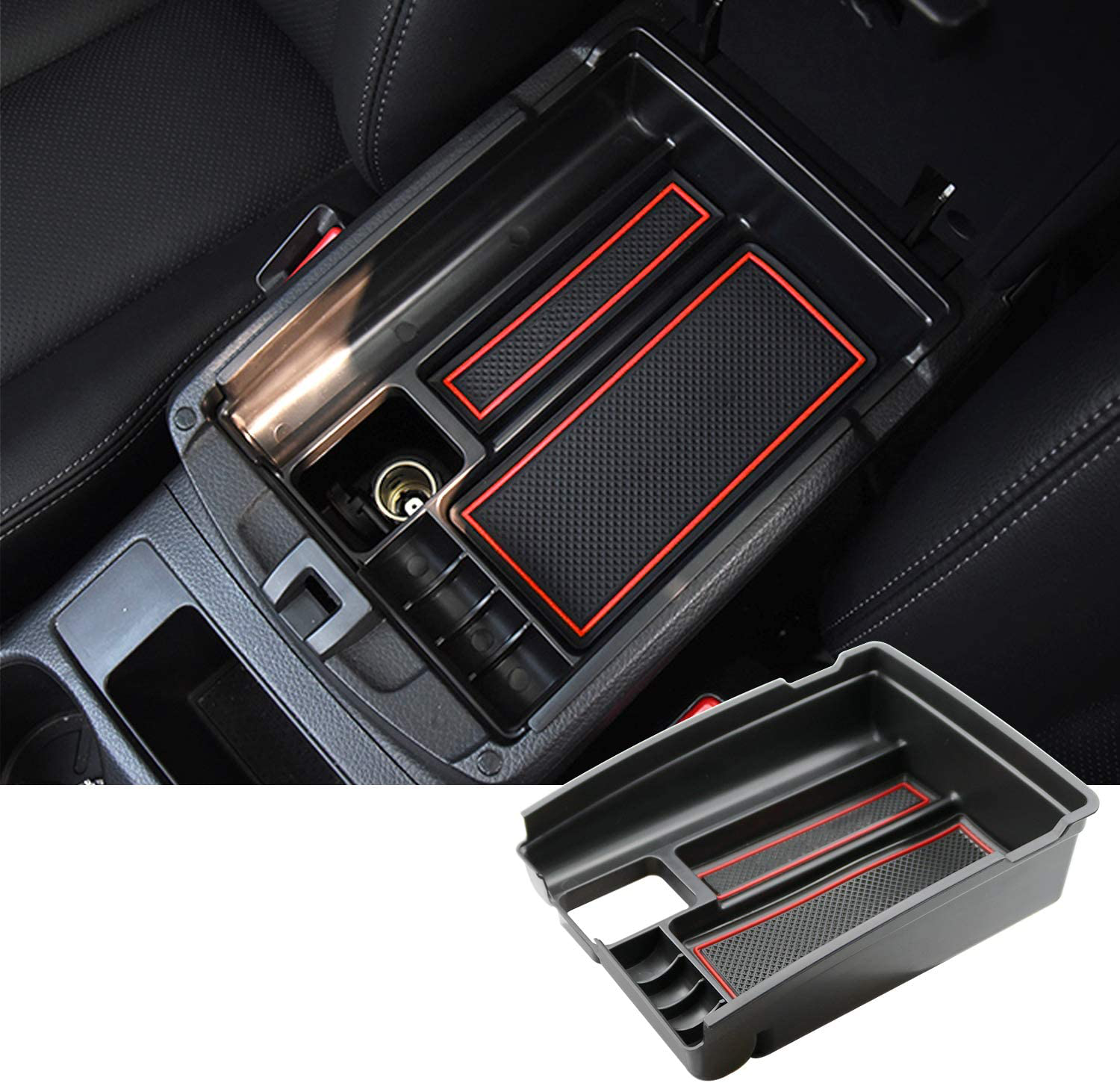 SKTU Compatible with 2014-2018 X-Trail Rouge Center Console Storage Box Organizer Container Armrest Insert Organizer ABS Tray Pallet with USB Hole and Coin Holder (White)