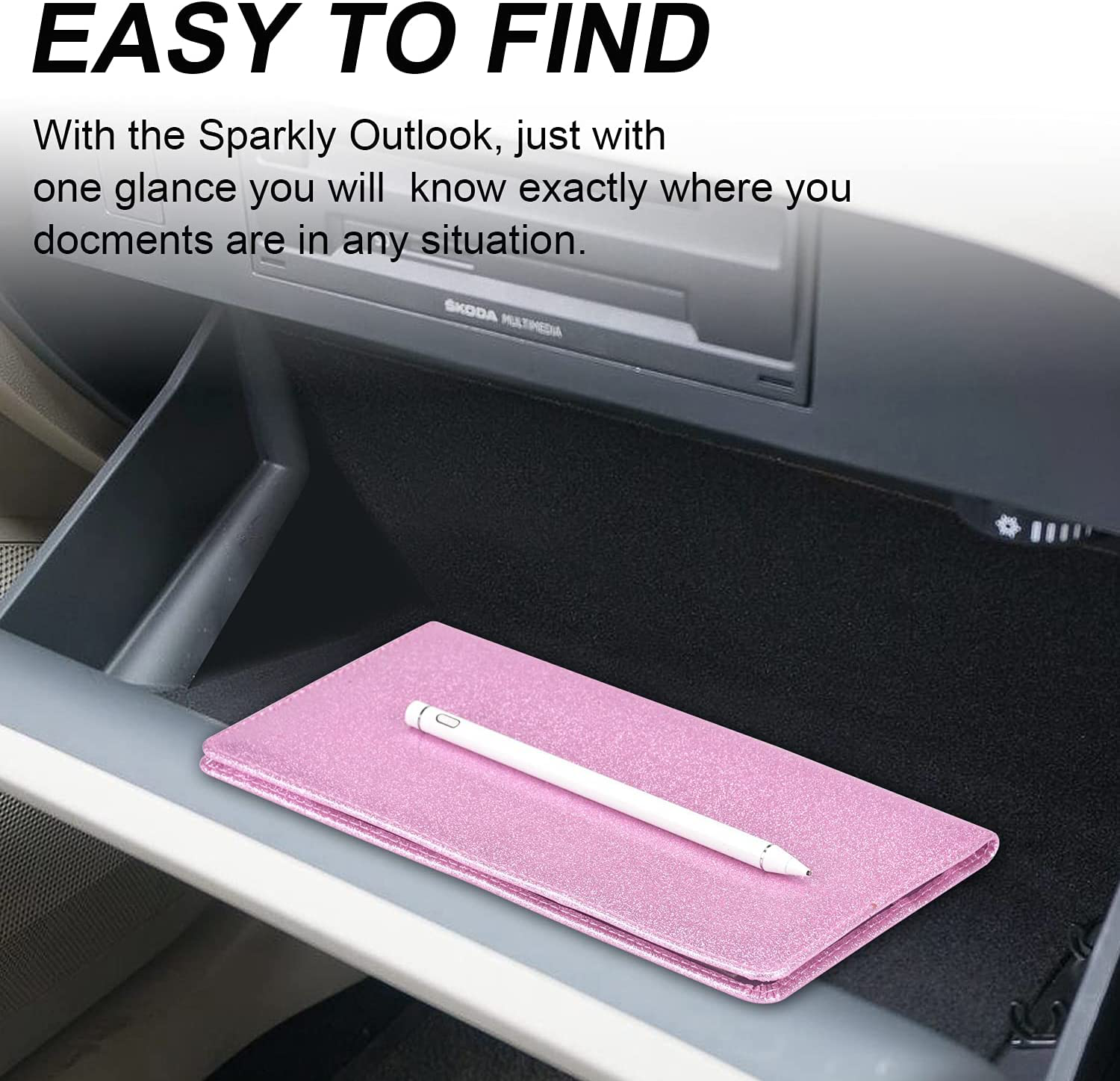 Car Registration and Insurance Holder, Vehicle Glove Box Car Organizer Men Women Wallet Accessories Case with Magnetic Shut for Cards, Essential Document, Driver License by Cacturism, Bling Pink