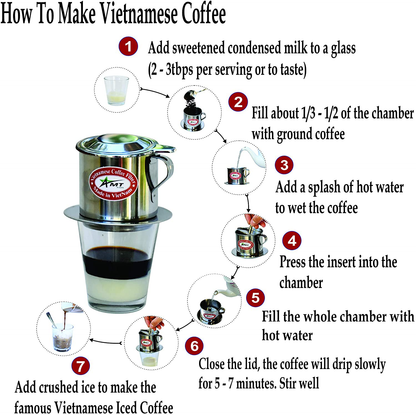 AMT 6.5 OZ Vietnamese Coffee Maker, 1 Serving Phin, Screw Down Coffee Vietnamese Coffee Filter Vietnam Coffee Dripper for making Vietnamese Style at Home Office(7, Handle))