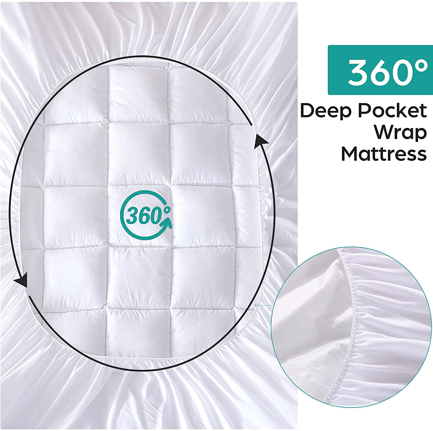WhatsBedding Waterproof Mattress Pad Full Size Cotton Top Down Alternative Filling Pillowtop Mattress Topper Cover-Fitted Quilted(Waterproof Full)